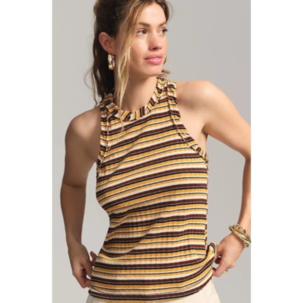 Pilcro Tank Top Womens Large Brown Striped Ribbed Sleeveless Racerback NEW